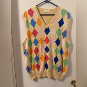 Peter Millar Men’s cotton pastel argyle v-neck sweater vest Sz XL UGC